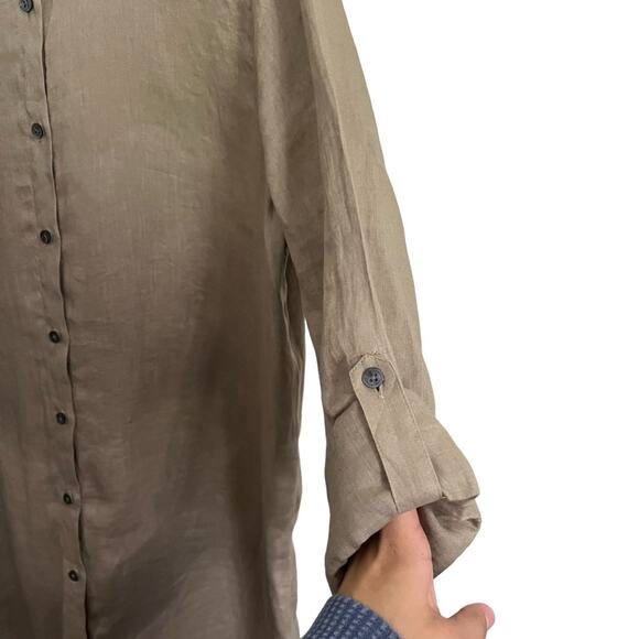 J. Jill 100% Linen Button Down Long Sleeve Tunic Top Tan Brown Lagenlook Size XL - Picture 5 of 12